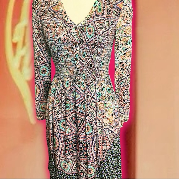 NWOT Maeve by Anthropologie Smocked Button Up ‘Tiled Amethyst’ Dress Size XS - Picture 15 of 16